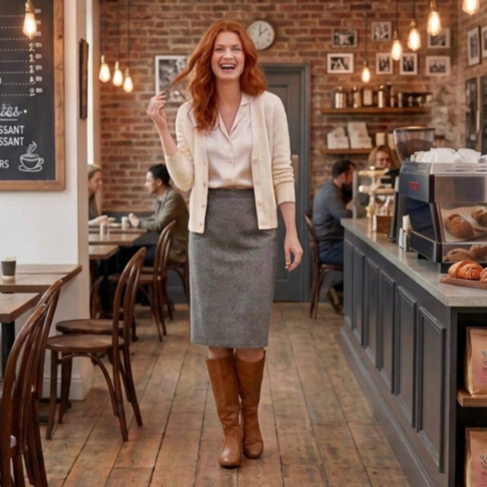 Rena Rowan for Saville Grey Wool Blend Midi Skirt